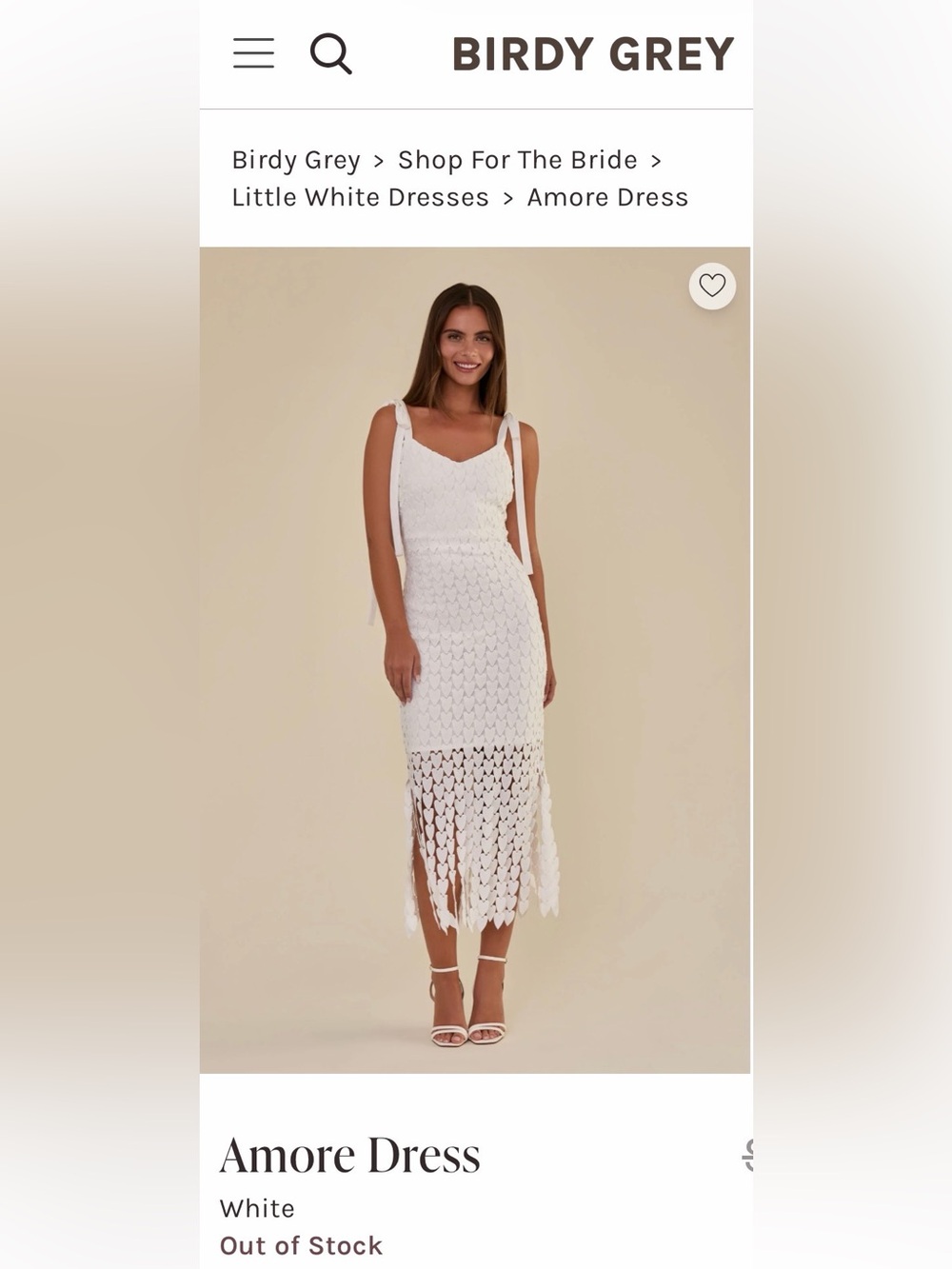 Birdy Grey White Crochet Midi Dress with Fringe - NWT - never worn - S